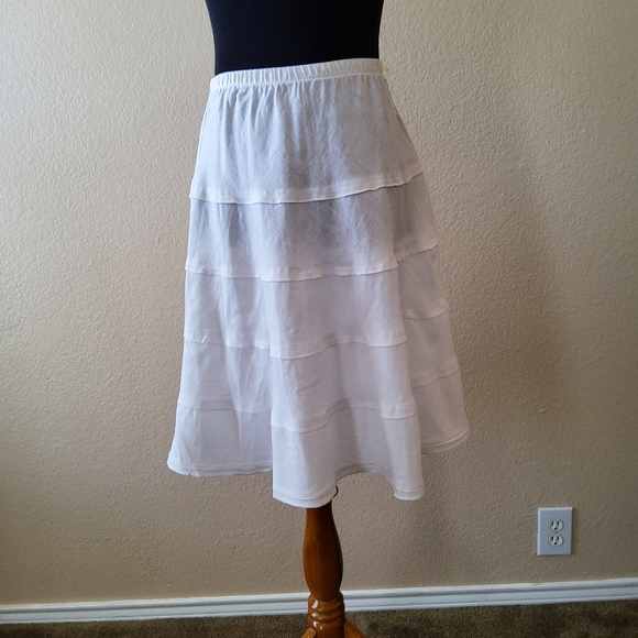 Soft Surroundings Linen A-Line Pull On Tiered Skirt Size PXS White New - Picture 2 of 7
